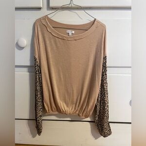 love, Fire Tan Top with Leopard Print Sleeves